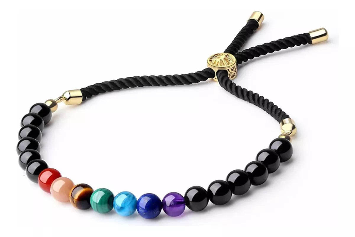 Pulsera De 7 Chakras Piedras Naturales En Cordón Ajustable