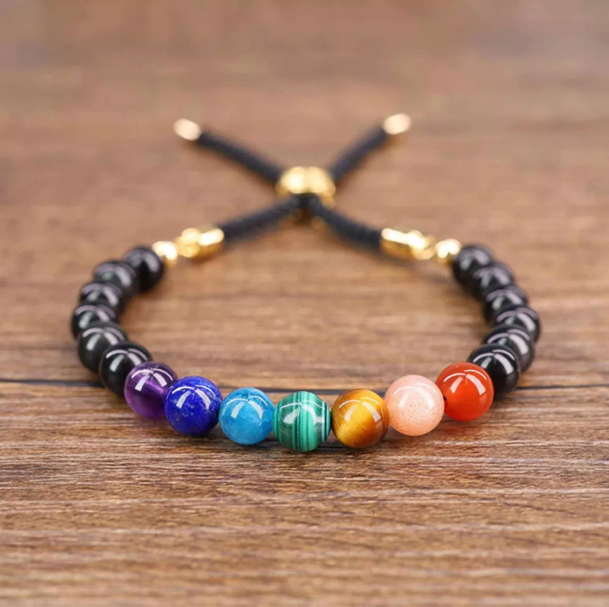 Pulsera De 7 Chakras Piedras Naturales En Cordón Ajustable