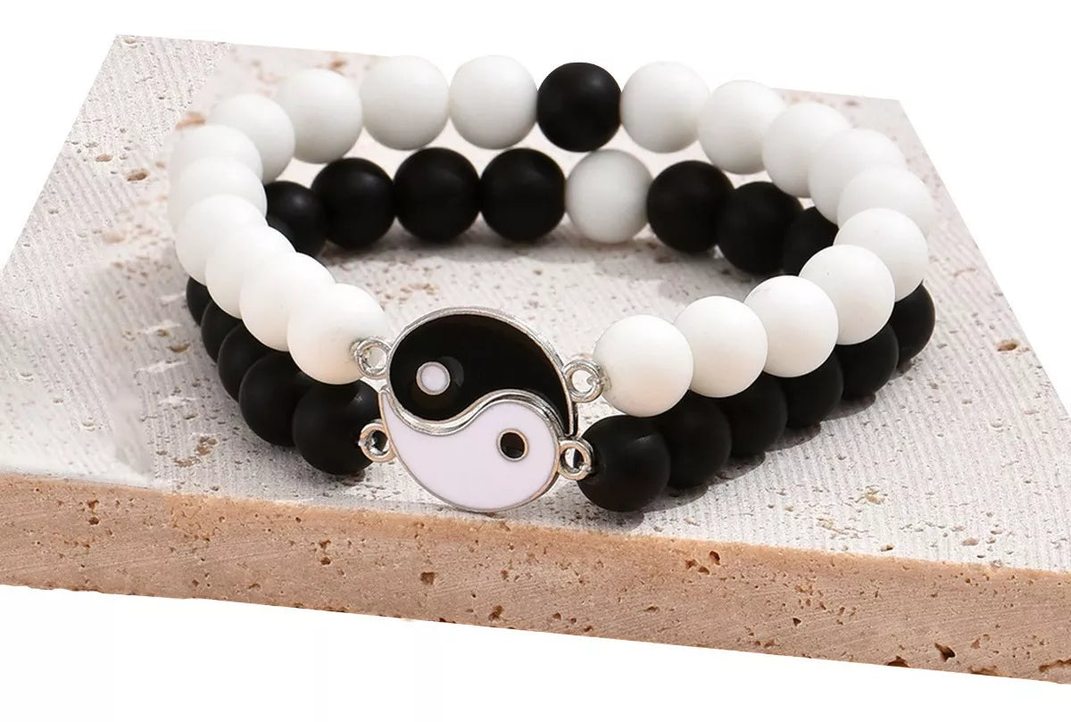 Pulsera Ying-yang Ajustable De Piedras (viene Por Dos)