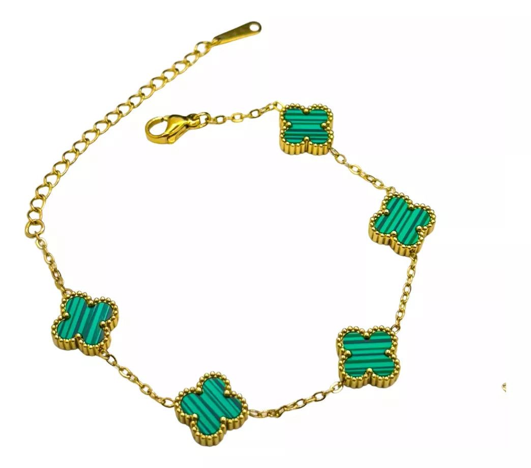 Kit De Collar Choker + Pulsera Aretes De Trébol Verde Clover