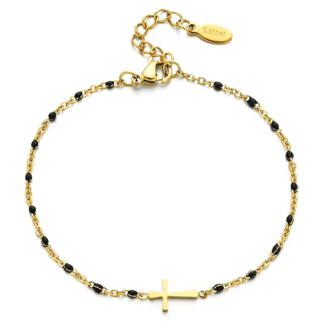 Pulsera en cruz de acero inoxidable para mujer