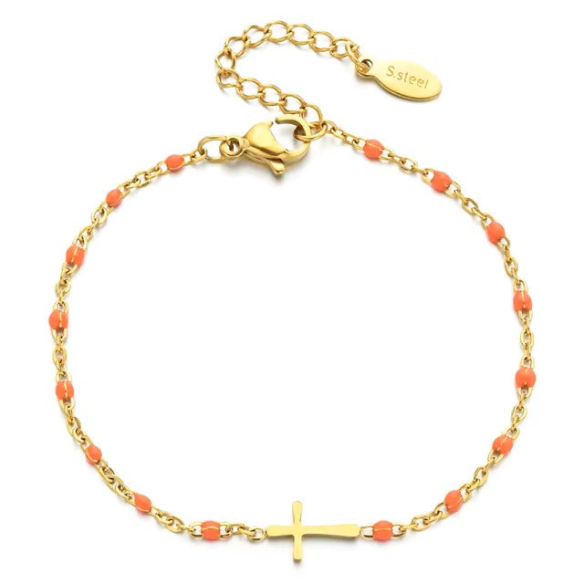 Pulsera en cruz de acero inoxidable para mujer