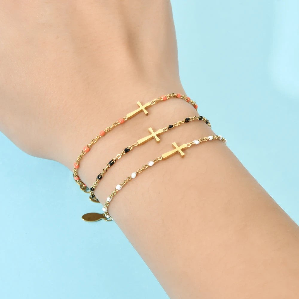 Pulsera en cruz de acero inoxidable para mujer