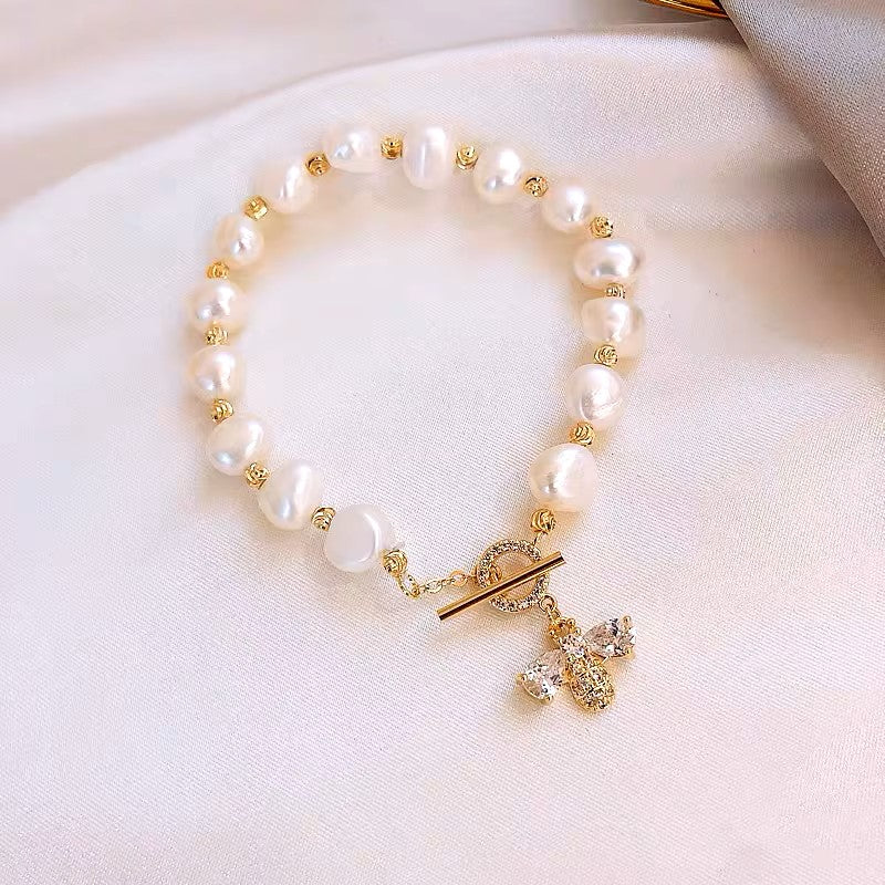 Hermosa Pulsera Abeja De Perlas Agua Dulce Natural