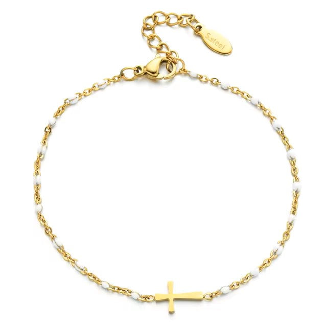 Pulsera en cruz de acero inoxidable para mujer