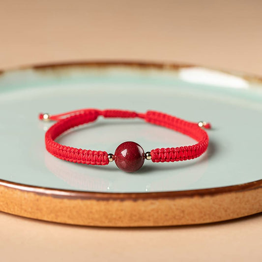 Pulsera Roja China De Piedra Natural De Cinabrio Amuleto