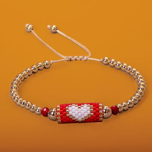 Pulsera De Miyuki Con Forma De Corazón Ajustable Con Balines