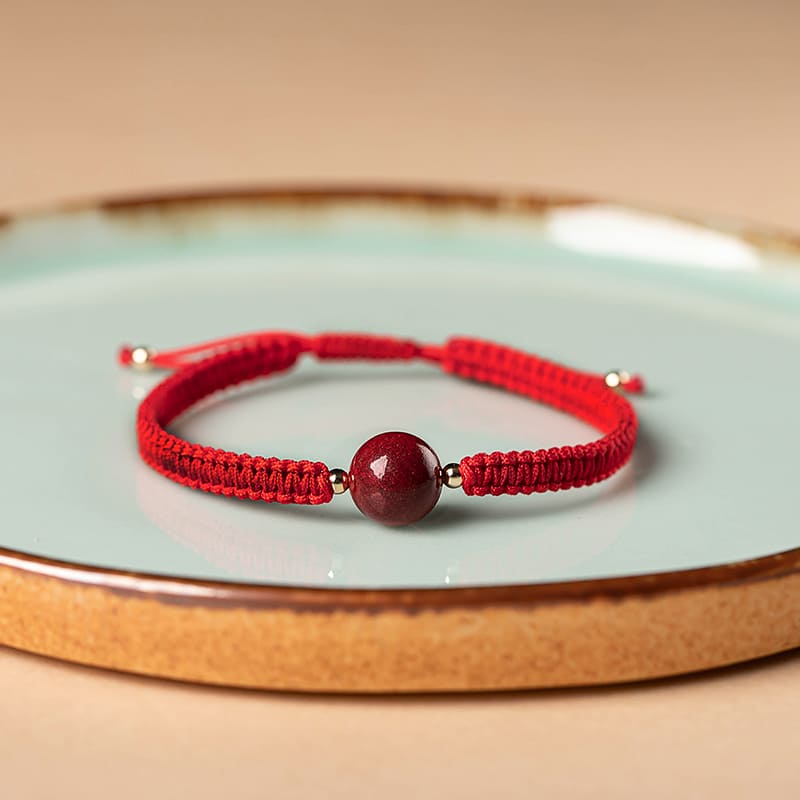 Pulsera Roja China De Piedra Natural De Cinabrio Amuleto