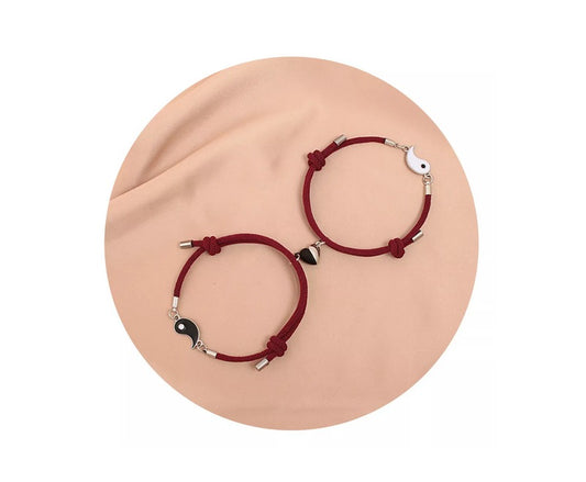 Pulsera Ying-yang Para Pareja De Cordón + Corazón Magnético