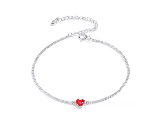 Pulsera De Corazón Rojo Carmín Exclusiva De Plata De Ley 925