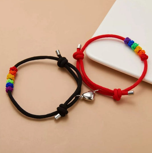 Pulseras Lgtbi/lgbt De Nudos De Arcoíris + Corazón Magnético