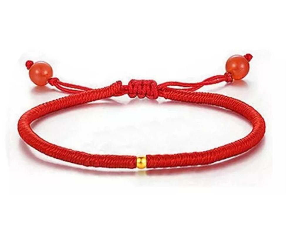 Pulsera De Pepita De Oro De 24k Puro Con Tejido Rojo Tubular