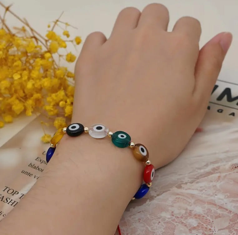 Pulsera Trenzada Con Cuentas En Forma De Ojo