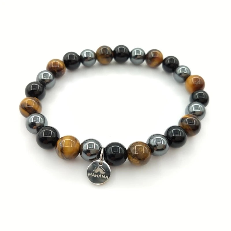 Pulsera De Protección Hematita-ojo De Tigre- Obsidiana Negra