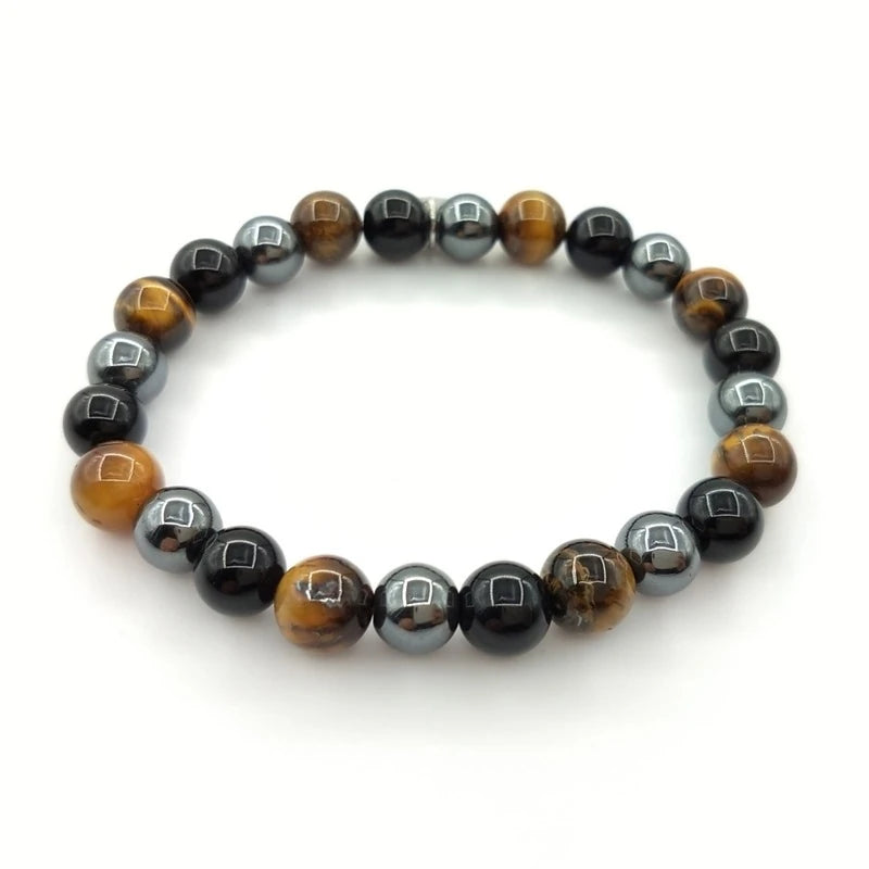 Pulsera De Protección Hematita-ojo De Tigre- Obsidiana Negra