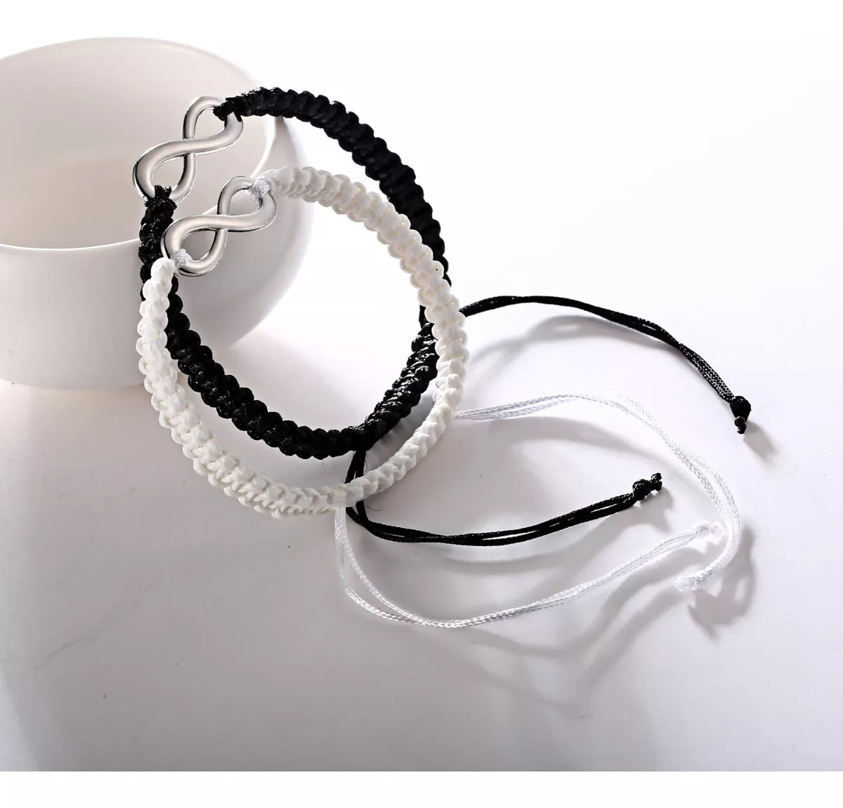 Pulsera Infinito X2 Macramé Para Pareja De Acero Inoxidable