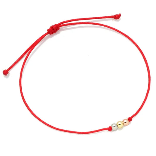 Pulsera Hilo Rojo Tres Oros De Balin 18 Kilates Garantizado